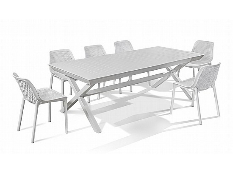 שולחן 216 לבן וכסא רשת לבן