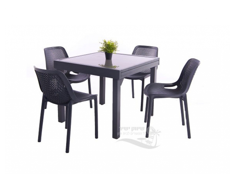 שולחן 90 90 זכוכית אפור ו4 כסא רשת אפור 11