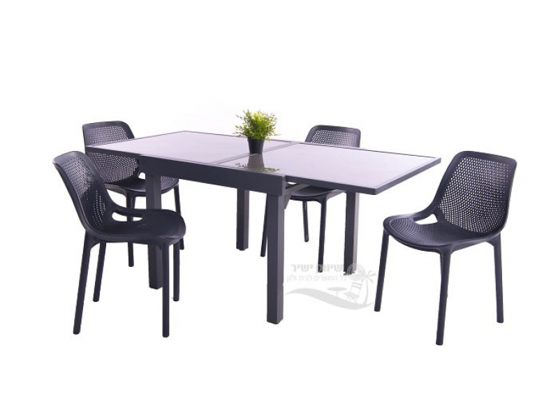 שולחן 90 90 זכוכית אפור ו4 כסא רשת אפור 21