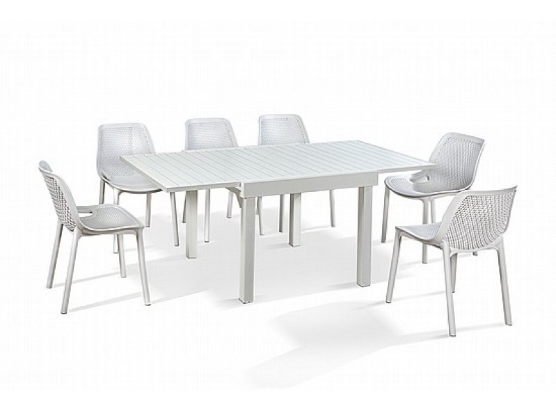 שולחן 90 90 סלייסים לבן ו4 כסא רשת 2