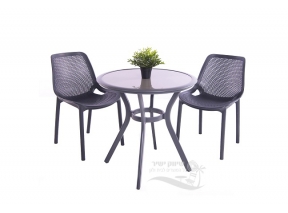 שולחן 72 אפור ו2 כסא רשת אפור