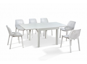 שולחן 90 90 סלייסים לבן ו4 כסא רשת 2