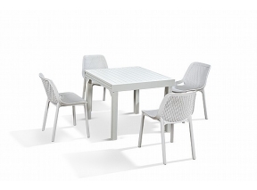 שולחן 90 90 סלייסים לבן ו4 כסא רשת לבן 1